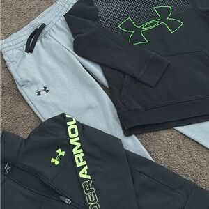 Under Armour Black Hoodie and Gray Sweatpants Lot Boys Size S